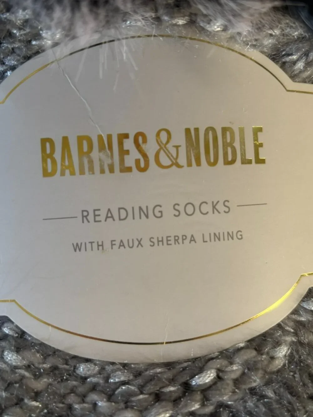 NWT Barnes & Noble Reading Socks Faux Sherpa Lining Knit Fuzzy Metallic 9-11